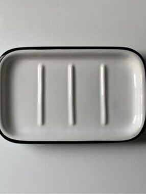 Hearth And Hand Farmhouse White Enamel Soap Dish with Black Rim Set Of 2